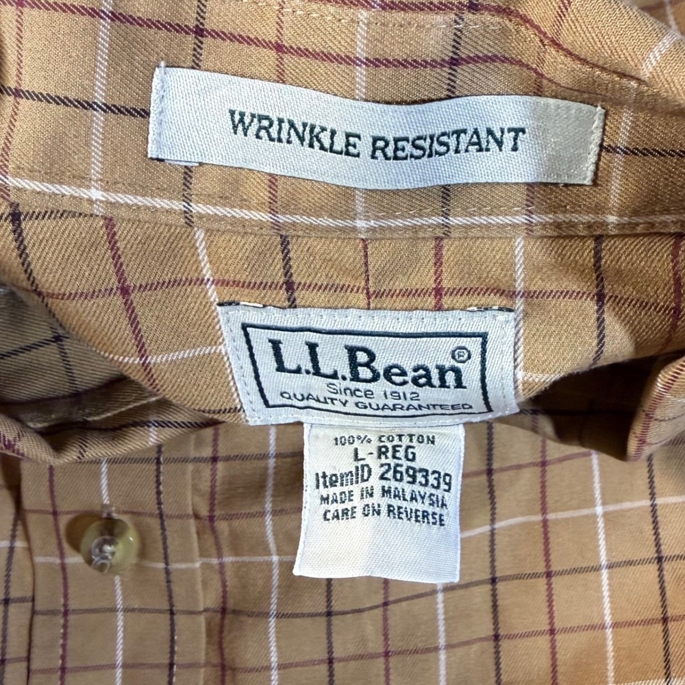 LL Bean Shirt Wrinkle Resistant Plaid Short Sleeve Large‎ Brown - Picture 4 of 6